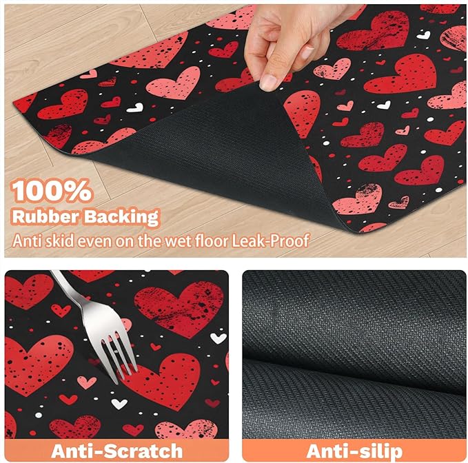 Valentines Dog Food Mat for Floors Absorbent, Quick Dry Water Dispenser Mat for Food, Water, Pet Supplies 24" x 32", Colorful Candy Heart