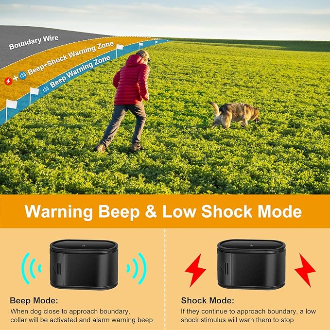 Electric Dog Fence System, Underground Dog Fence System for 2 Dogs, Covers Up to 1.2 Acre, with 2 Waterproof Collars, Tone & Shock Correction for Small Medium Large Dogs