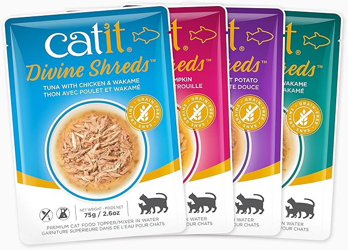 Catit Divine Shreds Premium Cat Food Topper, 12 Pack, Tuna