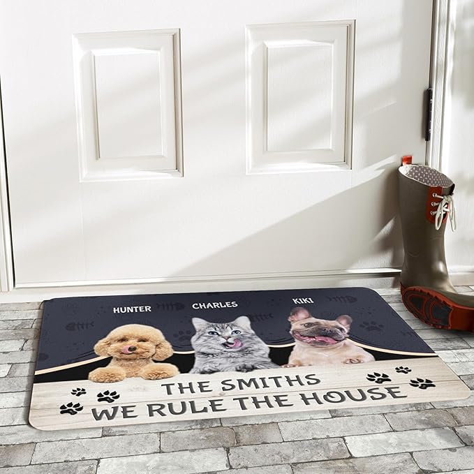 Styler-6 Personalized Dog & Cat Doormat, Custom Pet Door Mat for Dog & Cat Lovers - 24x16inch, Up to 4 Pet Names, Indoor & Outdoor Use
