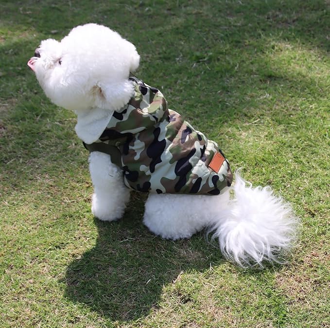 Fleece Lining Extra Warm Dog Hoodie in Winter for Small Dogs Jacket Puppy Coats with Hooded,Green Camo M