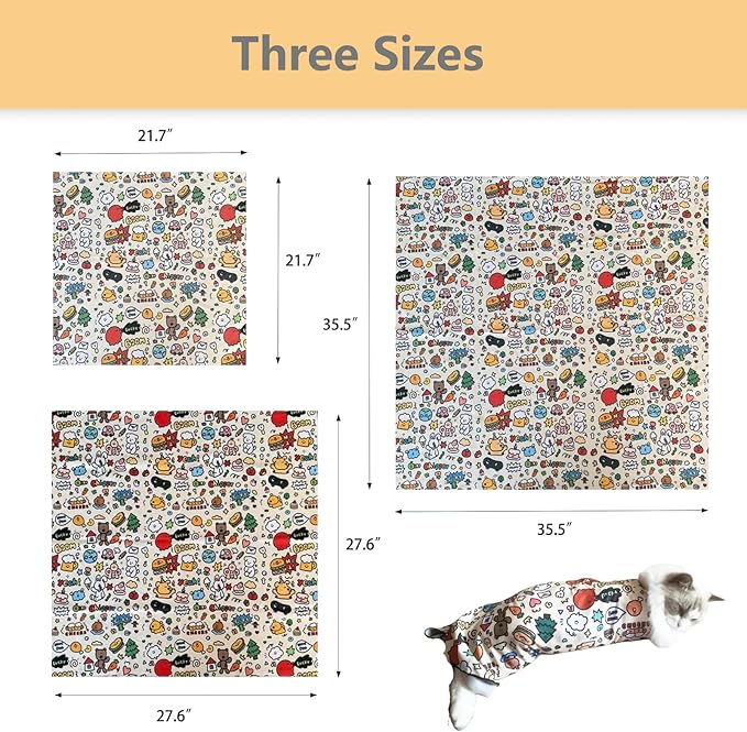 Cat Grooming Wrap - Multifunctional Anti-Bite & Scratch Blanket for Nail Trimming, Medicine, and Injection, Self-Sticking Wrap for Calm & Safe Pet Care (Cute Prints, L-27.6inch Within 15lbs)