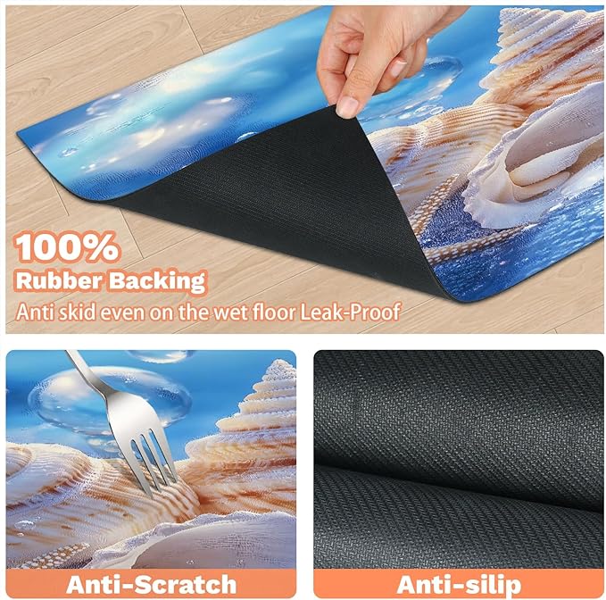 Ocean Beach Dog Food Mat for Floors Absorbent Dog Bowl Mat for Food and Water Dispenser Quick Dry Cat Food Placemat Pet Supplies 16" x 24", Starfish Seashells