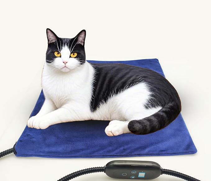 Pet Heating Pad for Cats & Small Dogs -18x18 Inch, 6 Heat Levels with Timer, Waterproof, Removable Washable Cover, Chew-Proof Cord, Digital Display