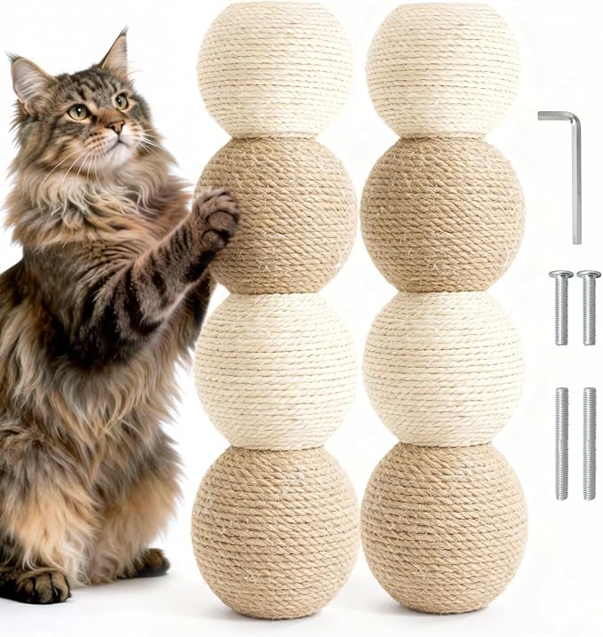 2 Pack Cat Scratching Post Replacement, 13.8 x 3.93 Inch Moden Sisal Poles with M8 Screws, Refill Parts for Indoor Cat Towers and Furniture Repair-White