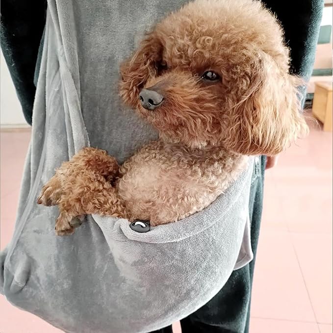 Pet Plush Carrier Apron with Adjustable Sleeping Bag Hands Free Sling Holder Cat Carrying Bonding Pouch for Small Dogs and Cats (Gray-b)
