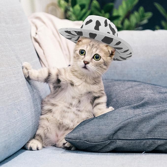 BESPORTBLE Pet Hat Cow-Print Adjustable Sun Hat with Soft Fabric for Dogs and Cats, Festival Costume Accessory for Puppy and Kitten Party Supplies