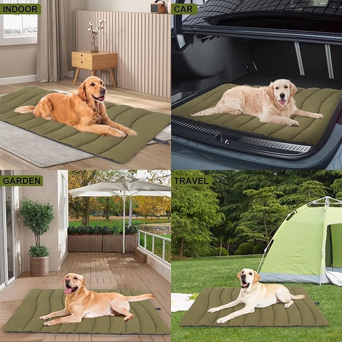 BINGPET Outdoor Travel Dog Bed for Large/Medium Dogs,Portable Waterproof Camping Mat with Carry Bag,Foldable Outside Bed,Machine Washable Indoor Pet Mat for Small,Medium and Large Dogs 35"x51"