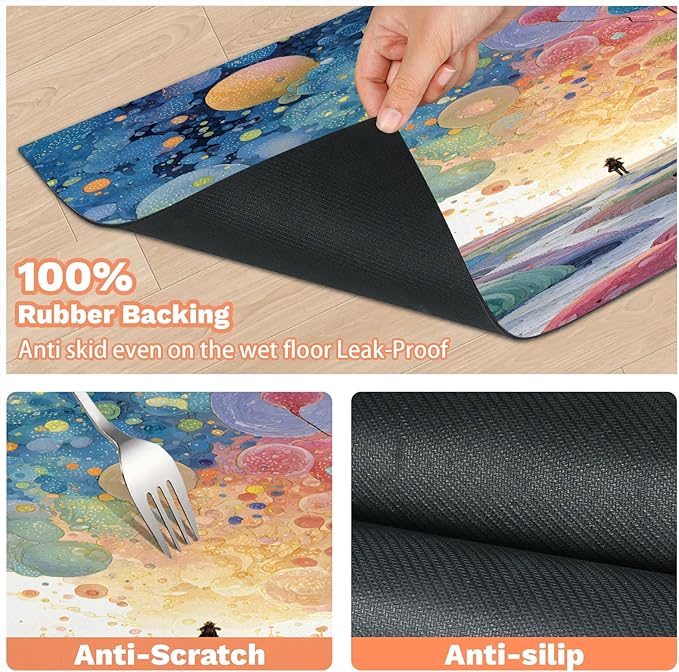 Forest Dog Food Mat for Floors Absorbent, Quick Dry Water Dispenser Mat for Food, Water, Pet Supplies 17" x 30", Colorful Balloon