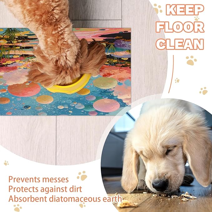 Forest Dog Food Mat for Floors Absorbent, Quick Dry Water Dispenser Mat for Food, Water, Pet Supplies 24" x 32", Watercolor Balloon