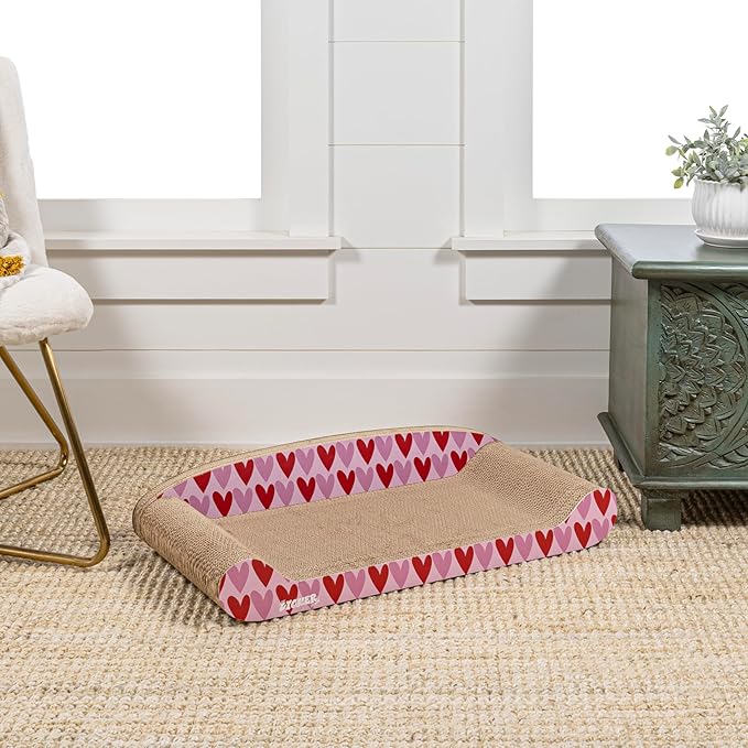 CSR1004A Montego 27.5" Coastal Patterned Cardboard Lounge Bed Cat Scratcher with Catnip, Pink/Red