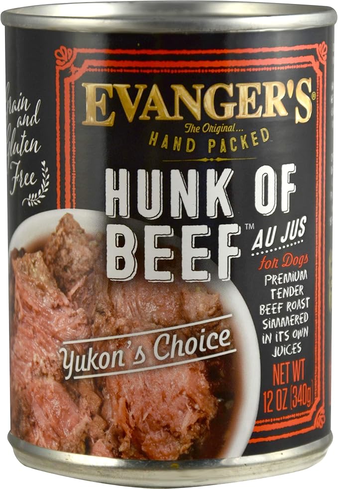 Evanger's Heritage Classics Hand Packed Hunk of Beef Dog Food – 12 Count, 12 oz Each – Tender Beef Roast Cooked in Own Juices – Grain & Gluten Free Wet Dog Food