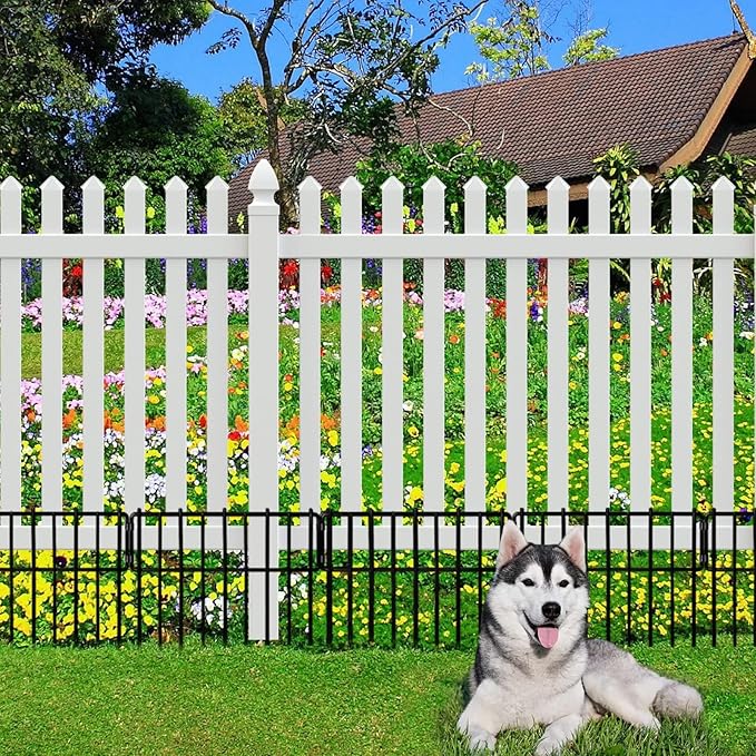 Animal Barrier Fence, 26 Pack No Dig Fence Decorative Fences, 17in(H) x10ft(L) Rustproof Metal Wire Small Garden Fence Border for Dogs Rabbits (26 Pack,28Ft)