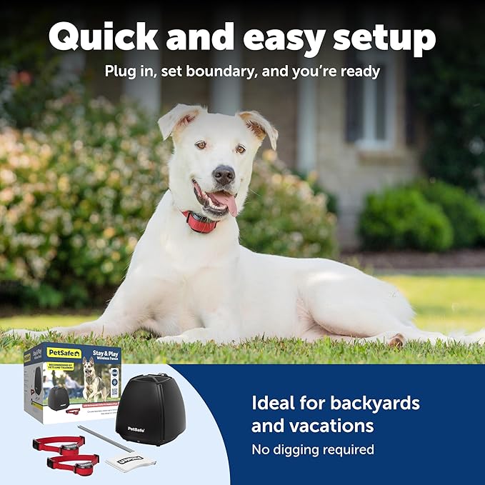 PetSafe Stay & Play 2-Dog Wireless Fence for Stubborn Dogs - America's Safest Wireless Pet Containment System - No Dig Electric Fence - Circular Boundary - Secure 3/4-Acre Yard - for Dogs 5lb+