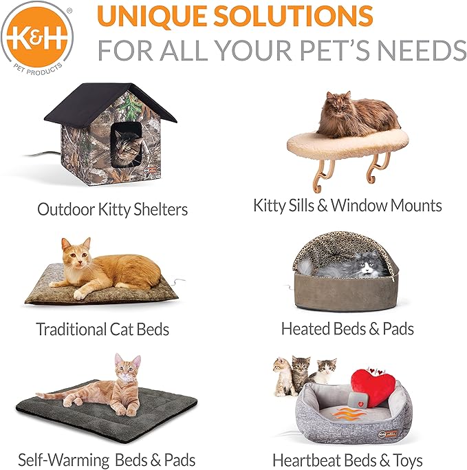 K&H Pet Products Heated Outdoor Cat House A-Frame, Weatherproof Shelter for Strays & Ferals, Safety Listed Insulated Outdoor Kitty House, Removable Door Flap - Gray/Black 18 X 14 X 14in 20W