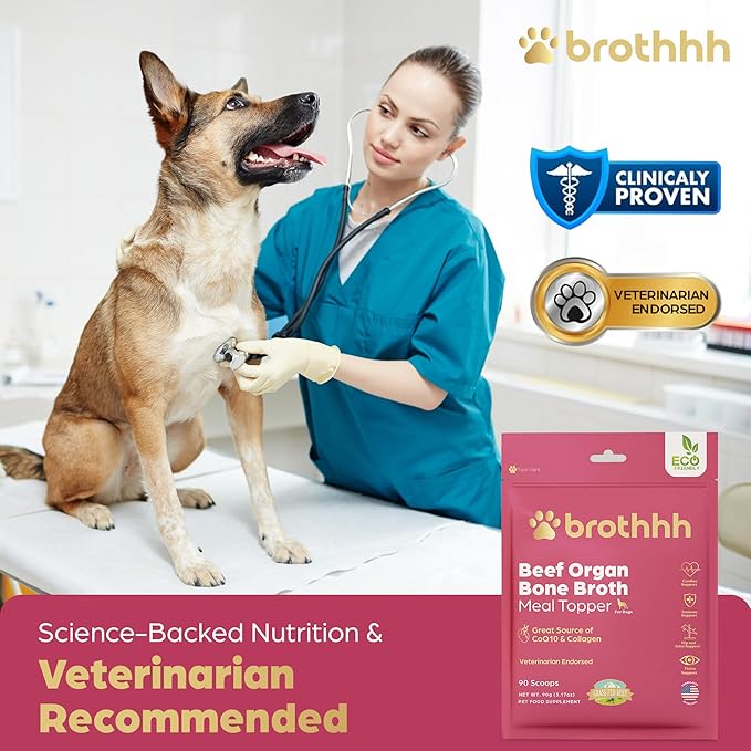Beef Organ Bone Broth Meal Topper for Dogs - 100% Grass Fed, Veterinarian Approved, Non-GMO by Brothhh - Supports Immunity, Joint & Heart Health, Vision & Vitality - No Fillers - Pet Supplement