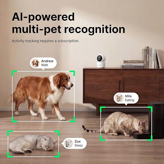 Pet Camera with AI Multi-Pet Recognition, 3MP 2K Dog Camera for Home Security, AI Summary, 2-Way Audio, Smart Cat Monitor for Multi-Pet Homes (White)