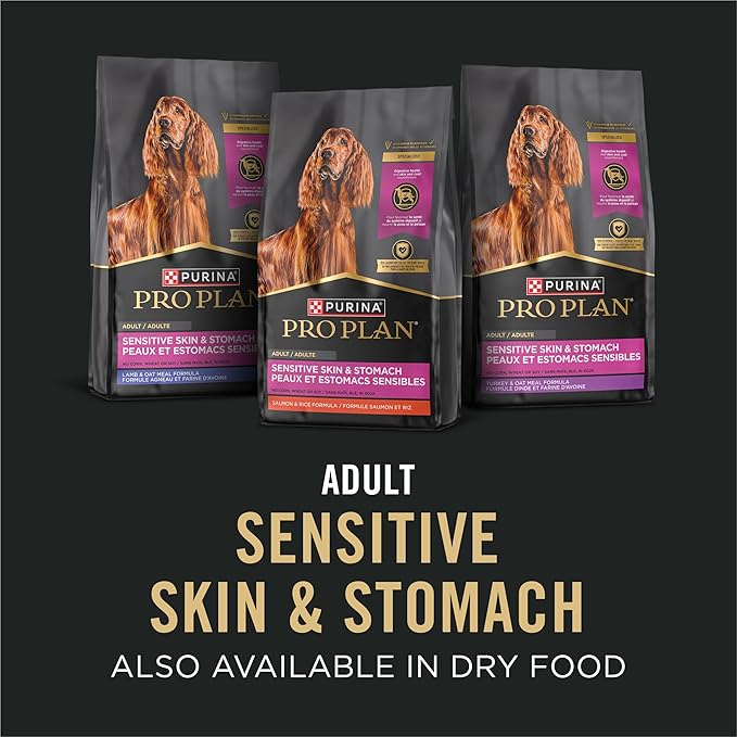 Purina Pro Plan Sensitive Skin and Stomach Dog Food Wet Classic Pate Lamb and Oat Meal Entrée - 13 oz. Cans,(Pack of 24)