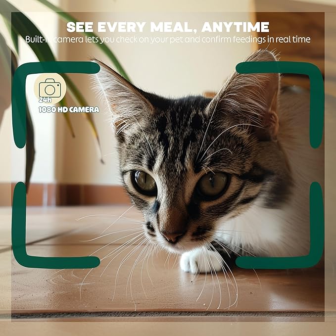 6L Automatic Cat Feeder with Camera – WiFi Smart Pet Feeder for Cats & Dogs, HD Video with Night Vision, App Control, 2-Way Audio, Portion Scheduling – White