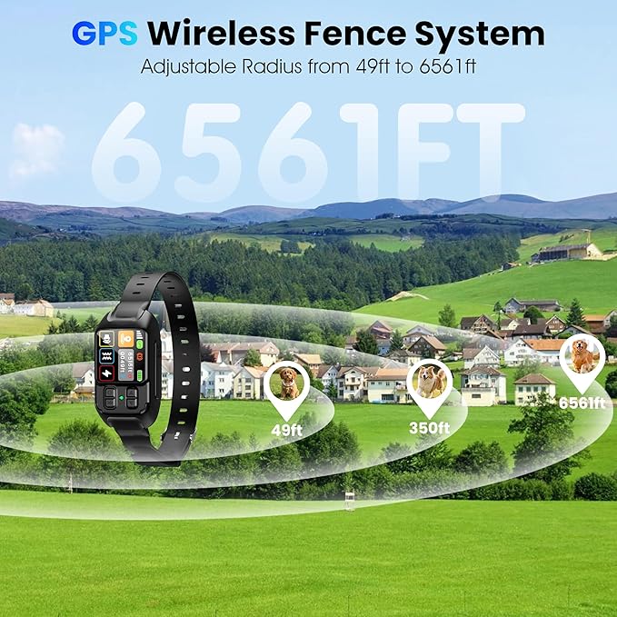 GPS Wireless Dog Fence System,Invisible Fence for Dogs with GPS Collar,Wireless Electric Dog Fence for Large & Small Dogs– Adjustable Boundary Collar,Waterproof & Rechargeable,Large Yard & Outdoor Use