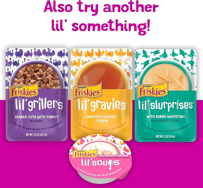 Friskies Purina Pureed Cat Food Topper,Lil’ Shakes with Enticing Chicken Lickable Cat Treats - 1.55 oz. Pouches,(Pack of 32)