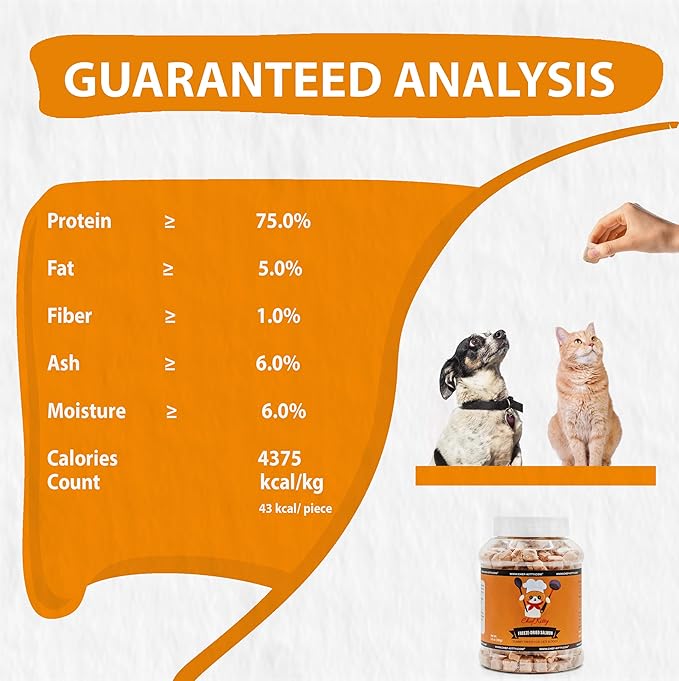 Freeze Dried Salmon Cat Treats | 100% Wild Caught Salmon Dog Treats, Grain- Free | High Protein, Single Ingredient Cat & Dog Food Toppers | No Additives or Preservatives | Tested in USA | 1.4 oz