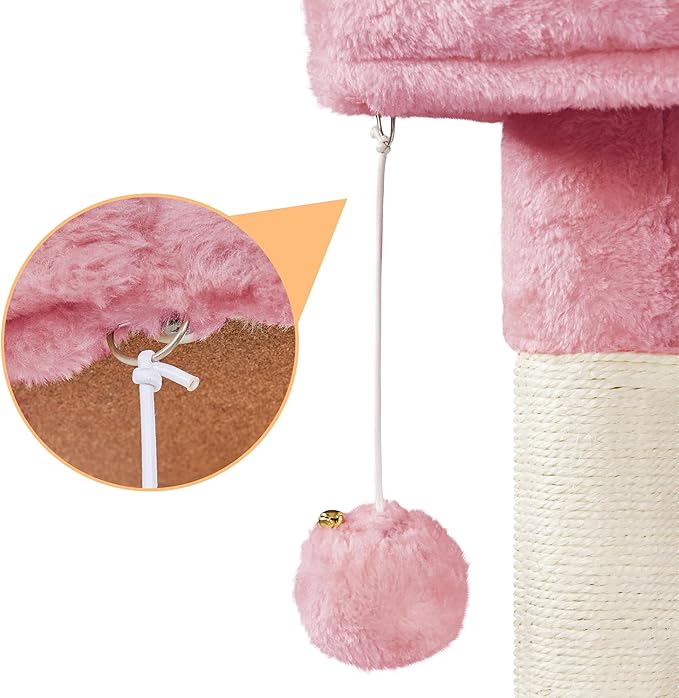 Yaheetech 34.5in Scratching Post, Cat Scratchers for Indoor Cats and Kittens, Multifunctional Activity Post w/Sisal Rope＆Dangling Ball＆Large Condo, Pink