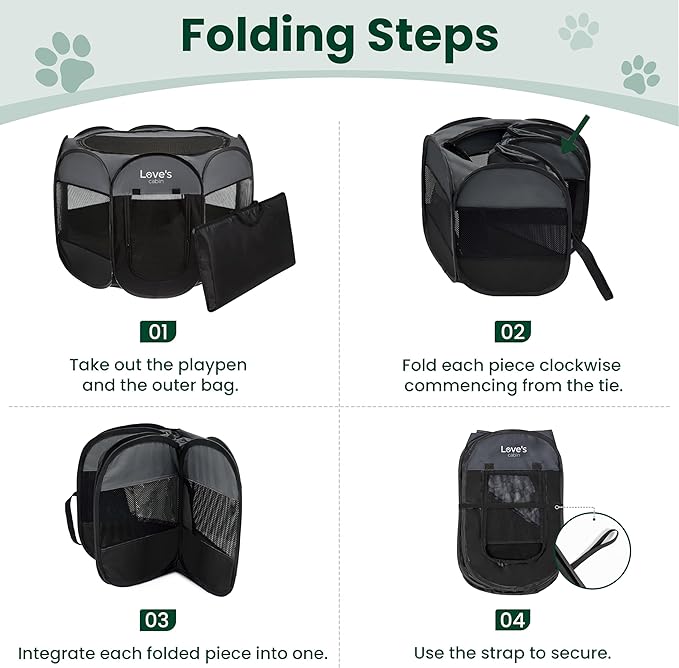 Love's cabin Pet Puppy Dog Playpen, Small Dog Tent Crates Cage Indoor/Outdoor, Portable Playpen for Cat, Foldable Pop Up Dog Kennel Playpen with Carring Case, Removable Zipper Top, Dark Grey