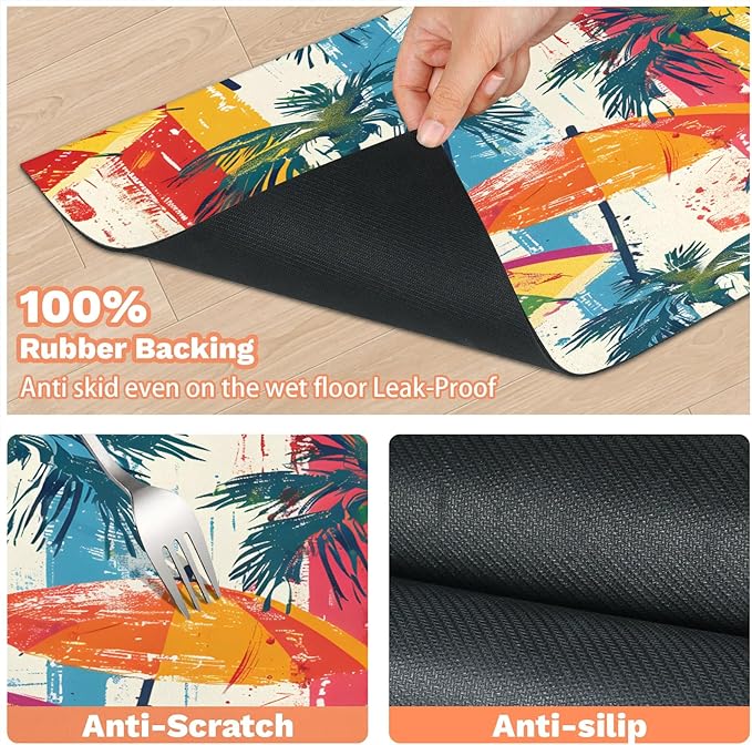 Palm Tree Dog Food Mat for Floors Absorbent, Quick Dry Water Dispenser Mat for Food, Water, Pet Supplies 16" x 24", Summer Tropical