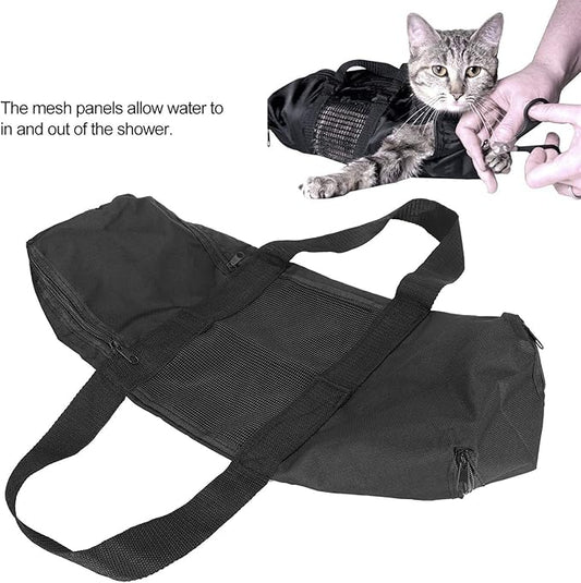 Cat Grooming Bathing Restraint Bag Strong Durable No Scratch Pet Bath Bag for Shower Nail Clipping Injection 420D PU Oxford Cloth for Cat Washing,19.3x10.2 in