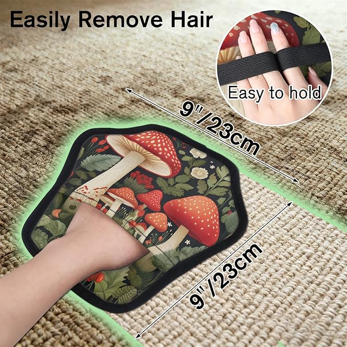 Reusable Pet Hair Removal Glove Mushrooms Plants Magic Brush for Cat & Dog Hair Remover for Car, Sofa, Bedding, Clothes - 9x9 Mitt Washable