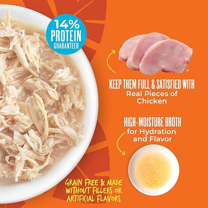 Tiki Dog Meaty – Grain Free High Protein Wet Dog Food Chicken Recipe in Broth, 4 cans, 3 oz, NO Color