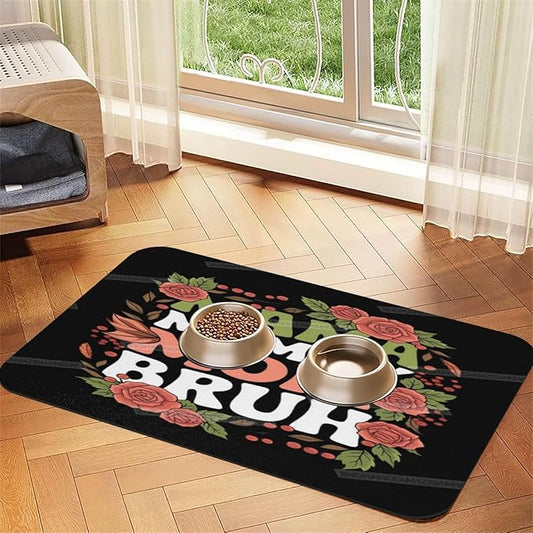 Dog Food Mat Happy Mother's Day Floral Gift for Mom Ia Absorbent Water Bowl Mats Cat Pet Feeding Placemats 18X12In