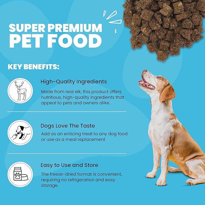 Muenster Freeze Dried Elk Bites - Dog Food, Treat, Mixer or Topper (16oz) - Grain-Free