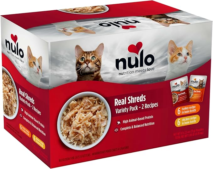 Nulo Real Shreds Food Topper Nutrition for Cats & Kittens, Variety Pack, 2.5 Ounce Pouches, 12 Count