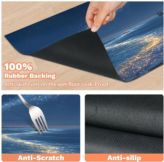 Ocean Dog Food Mat for Floors Absorbent, Quick Dry Water Dispenser Mat for Food, Water, Pet Supplies 12" x 20", Galaxy Star