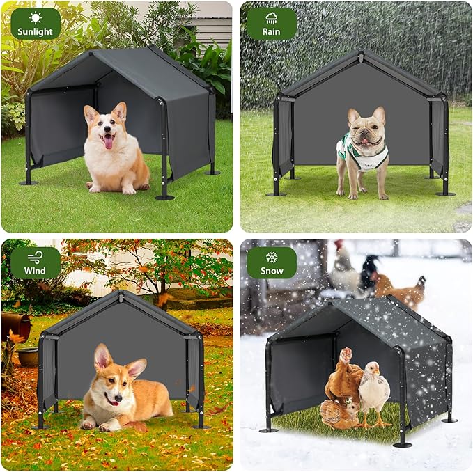 Dog Shades for Outside - Outdoor Dog Kennel for Small Dogs, 29.5”x25.6”x25.6” Outdoor Sun Rain Canopy Pet House, Waterproof Pet Canopy Shelter for Small Animals with Ground Nails