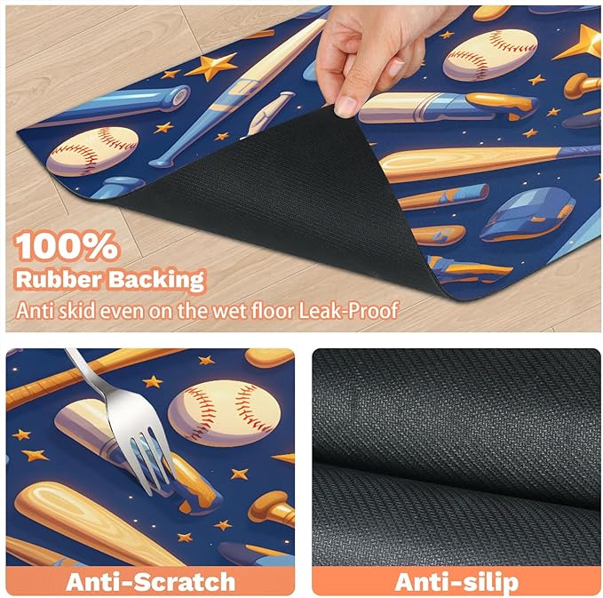 Baseball Dog Food Mat for Floors Absorbent, Quick Dry Water Dispenser Mat for Food, Water, Pet Supplies 12" x 20", USA