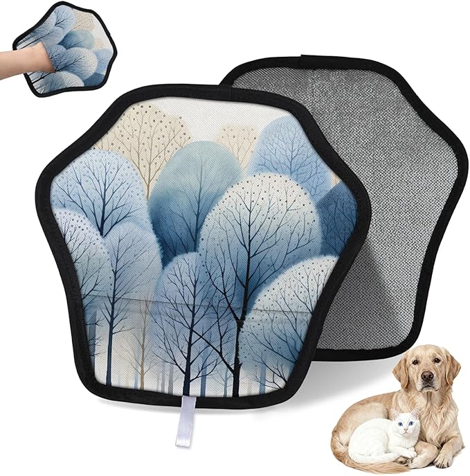 Forest Pattern Electrostatic Pet Hair Removal Glove for Cats & Dogs - Reusable Grooming Mitt for Couch, Carpet, Car Seat & Laundry - Large 9x9 Inch