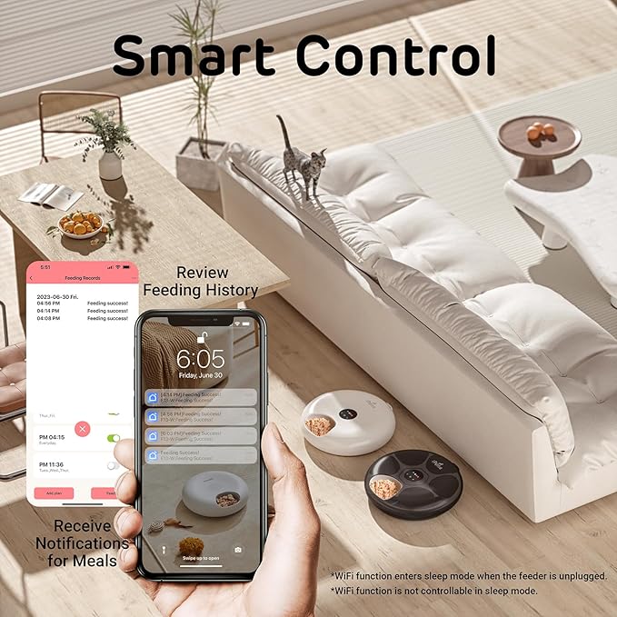 iPettie Donut Frost WiFi 6 Meal Automatic Cat Food Dispenser with App Control, Dry & Wet Food Automatic Cat Feeder, Smart Dog Feeder with Two Ice Packs, Programmable Timer