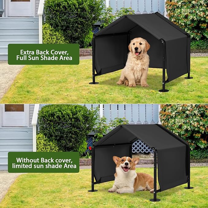 Dog Shades for Outside - Outdoor Dog Kennel for Small Dogs, 29.5”x25.6”x25.6” Outdoor Sun Rain Canopy Pet House, Waterproof Pet Canopy Shelter for Small Animals with Ground Nails, Black