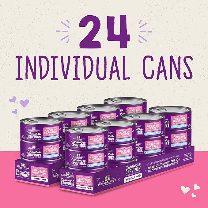 Stella & Chewy's Carnivore Cravings Purrfect Paté - Premium Grain-Free Wet Cat Food - Chicken & Salmon Recipe - High Protein with Bone Broth - Perfect for Picky Eaters - 5.2oz Cans (24 Pack)
