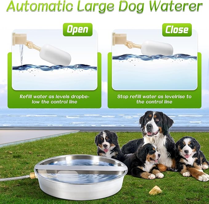 Automatic Water Dispenser for Dogs, Dog Water Bowl Dispenser Large Breed Auto Dog Waterer with Float Valve Outdoor Self Filling Pet Waterer for Pet Cats Dogs Chicken Poultry
