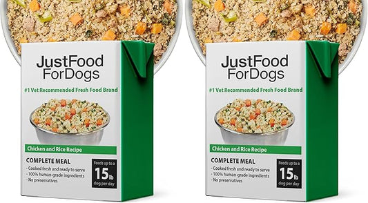 JustFoodForDogs Pantry Fresh Wet Dog-Food, Complete Meal or Dog Food Topper, Chicken & White Rice Human Grade Dog-Food Recipe - 12.5 oz, (Pack of 24)