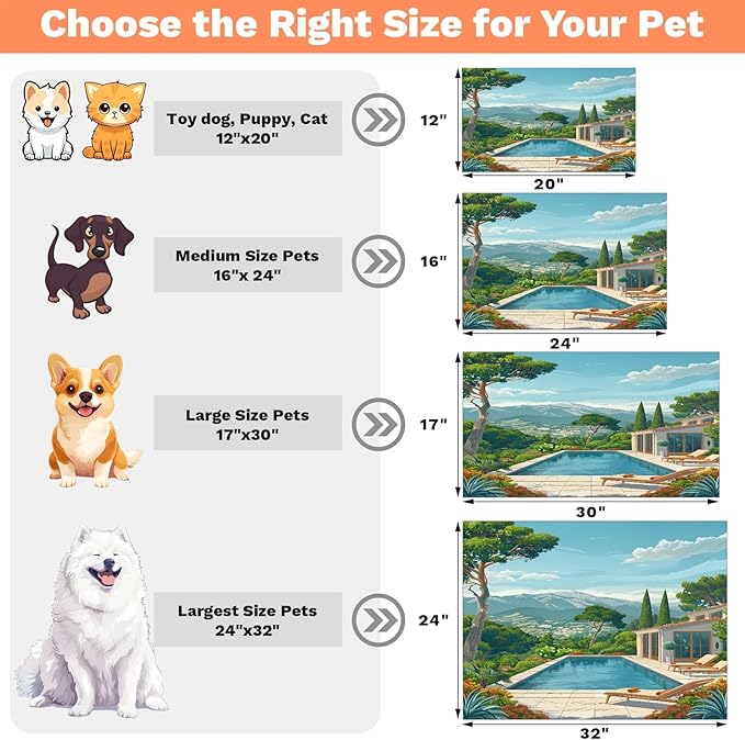 Swimming Pool Dog Food Mat for Floors Absorbent, Quick Dry Water Dispenser Mat for Food, Water, Pet Supplies 12" x 20", Mountain Fore