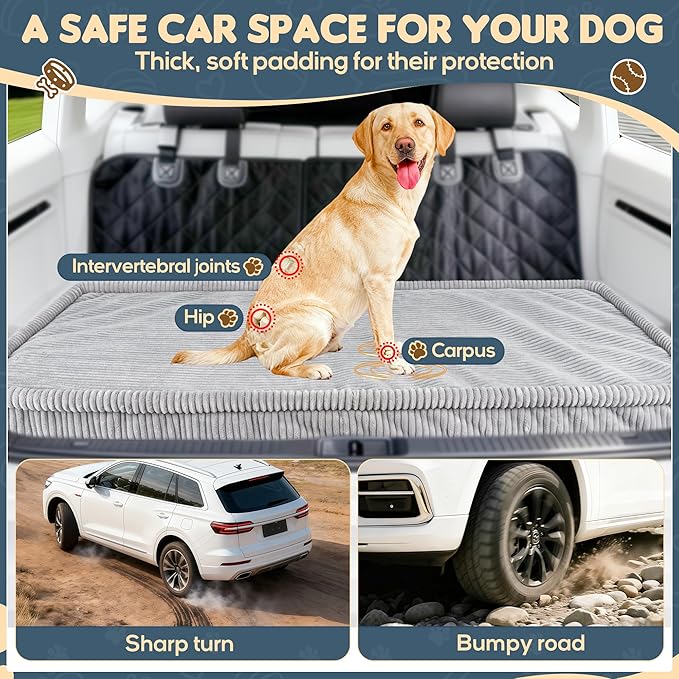 Dog Car Bed, Non-Slip Backseat Extender Pet Mat, Removable Washable Dog Bed for SUVs, Sedans & Trucks, Anti-Slip Travel Bed for Dogs, Easy Clean & Scratch-Proof & Comfort Light Gray（56"x28.7"