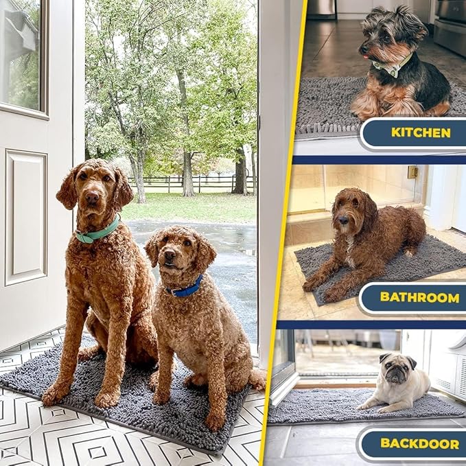 Muddy Mat® | Super Absorbent Door Mat Indoor, Microfiber Quick Dry Chenille Entryway Rug, Non-Slip Front Door Mat, Indoor Mats for Entryway, Machine Washable Pet Rug, Grey XXXL 72"X48"