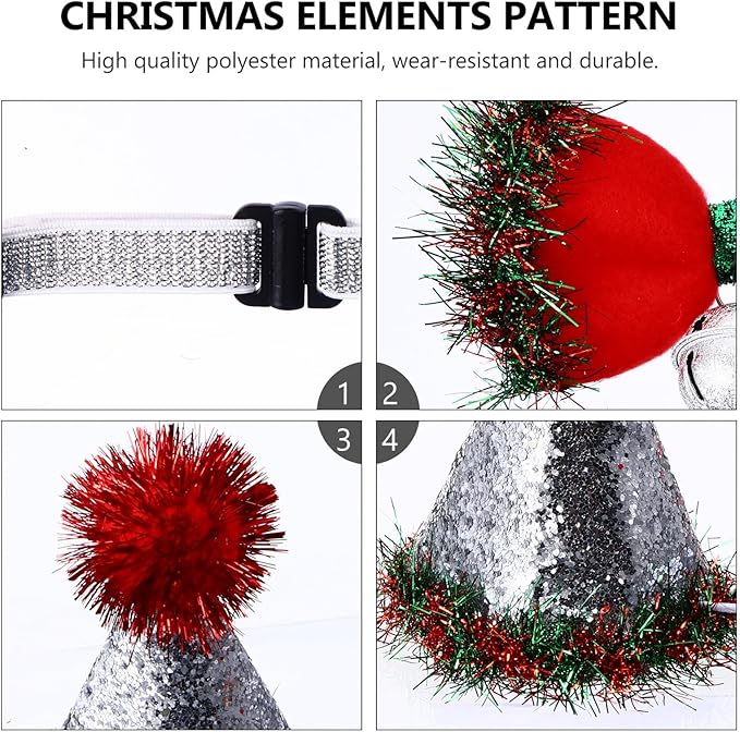 Christmas Pet Hat and Red Bow Tie with Bell Set 2pcs Festive Pet Costume for Dogs and Cats Holiday Party Supplies Accessories