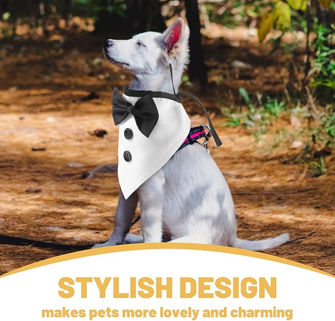 Formal Dog Bandana with Bowtie Collar Large Size Pet Scarf for Wedding Day and Party Supplies Stylish Dog Necktie