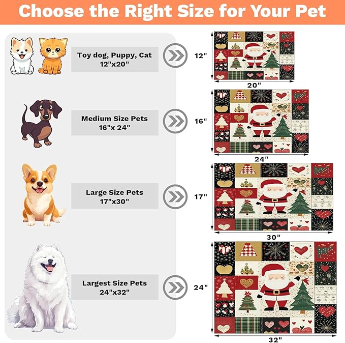Santa Claus Dog Food Mat for Floors Absorbent, Quick Dry Water Dispenser Mat for Food, Water, Pet Supplies 16" x 24", Xmas Trees